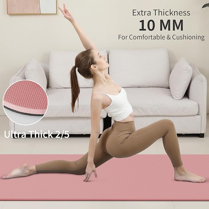 Yoga Mat Non Slip Anti-tear,extra thick-2/5 inch(10MM)High Resiliency Professional POE Yoga Mats for Women Men Kids,72"x24"inch,Workout, Yoga, Pilates and Floor Exercise, with Carrier Strap