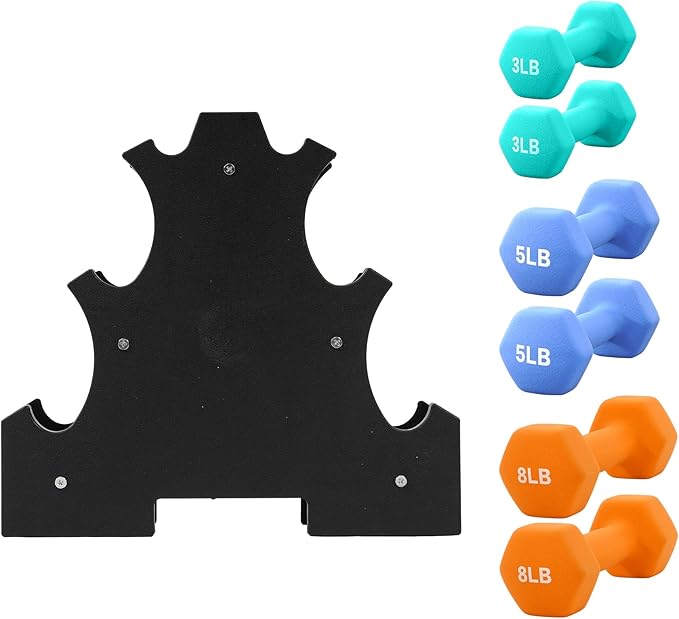 Neoprene Dumbbell Set for Women 2-5 lb | 3 Pairs Hand Weights Set with Rack, Hex Anti-Roll, Color-Coded Home Gym Gifts