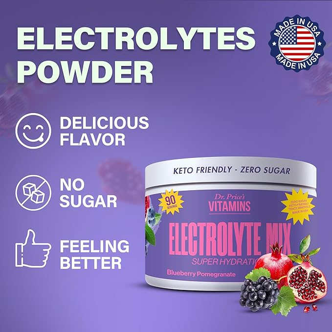 Dr. Price’s Electrolyte Mix | Sugar-Free Hydration Powder with 72+ Trace Minerals | No Sugar, Fast-Dissolving Electrolytes Powder Packets | Blueberry-Pomegranate, 90 Servings