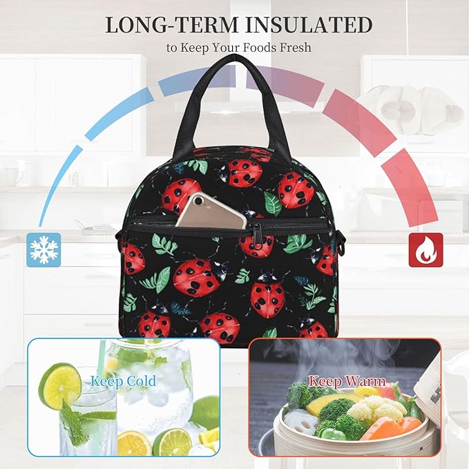Animal Reusable Insulated Lunch Box Waterproof Lunch Bag with Detachable and Adjustable Shoulder Strap for Office Picnic or Travel