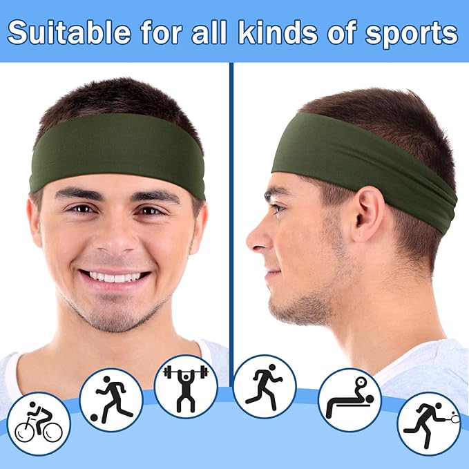 9 pcs Sweatbands for Men Workout Sport Headbands for Men Camo Headband Sweat Absorbing Headband Wide Sweatband for Head Basketball Football Cycling Running Yoga, 4.7 x 9.8 Inch