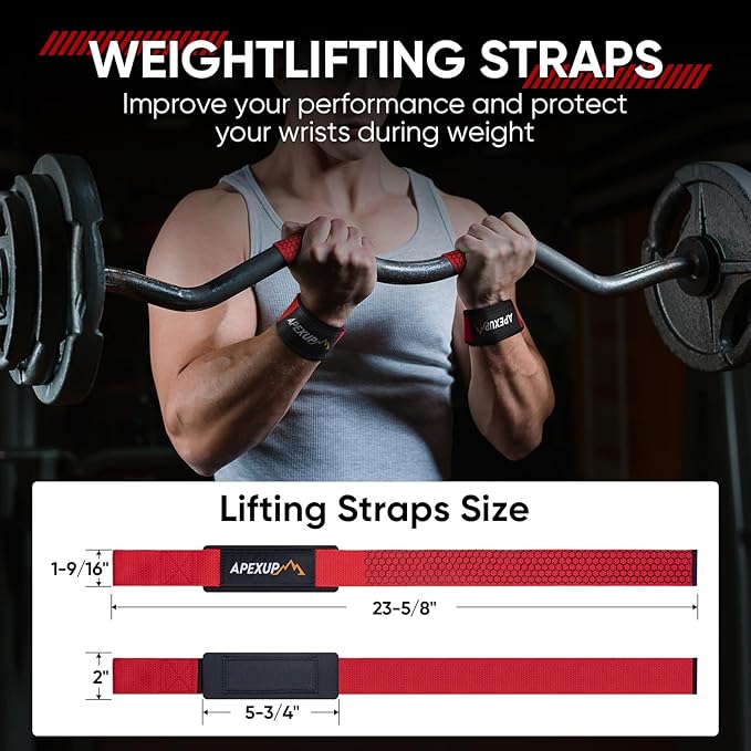 APEXUP Weight Lifting Straps for Weightlifting, Lifting Wrist Straps Gym, Deadlift Strap, Anti Slip Silicone Weightlifting Strap Men Women Powerlifting, Strength Training