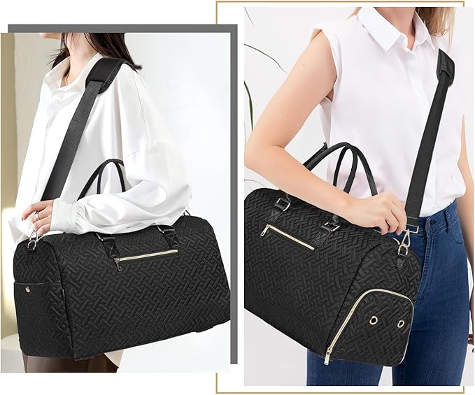 Duffle Bag for Travel, Weekender Bag with Shoe Compartment, Carry On Overnight Bag for Women with Toiletry Bag, Gym Bag with Wet Pocket, Hospital Bags for Labor and Delivery Beige