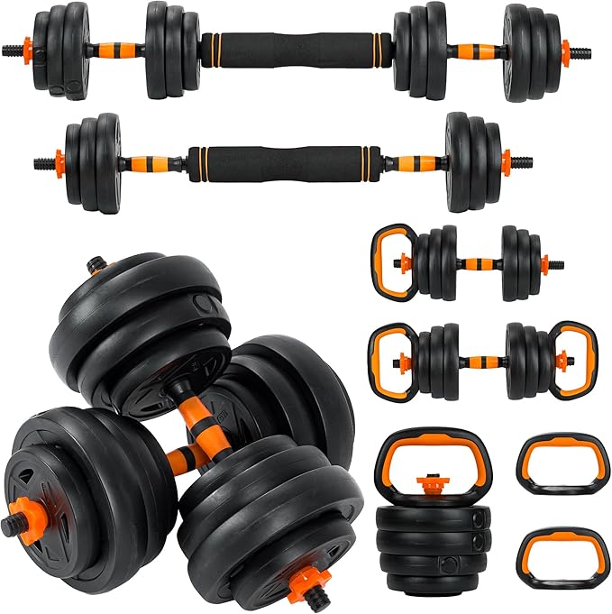 Adjustable Dumbbell Set, 66LBS Weights Dumbbells Set with Connector, 4 In 1 Dumbbell Set Used as Barbell, Kettlebell, Push-Up Stand and Weight Plate, Fitness Equipment for Home Gym