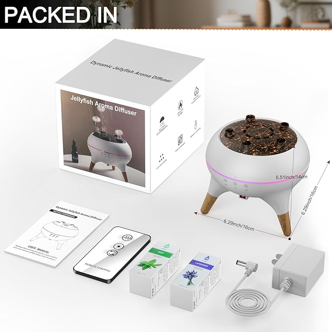 Morbou Essential Oil Diffuser Jellyfish Mist Dancing with Music Aromatherapy, 7 Colorful Lights Hotel Collection Diffuser Oils Scents for Home, Extra 2 * 10ml Essential Oils