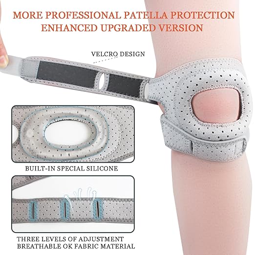 ZRW 2PCS Knee Brace,Knee Brace for Women Men,Adjustable Knee Support with Side Stabilizers Running Workout(Grey)