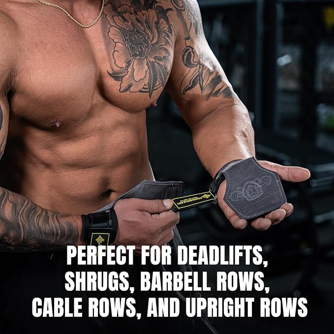 MANUEKLEAR Gym Straps Weight Lifting, Double Leather Lifting Straps for Men Deadlift with Cushion Wrist Loop, Gym Lifting Wrist Wraps for Weightlifting