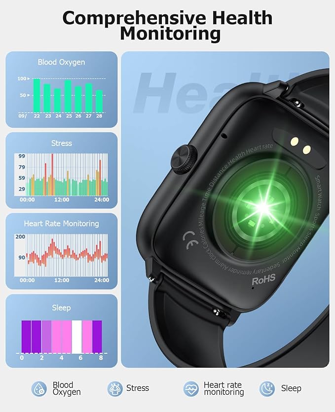 Smart Watch for Men with Bluetooth Call, 2.06" AMOLED Fitness Tracker with 118 Sports Modes, Blood Pressure/Heart Rate/Sleep/Blood Oxygen Monitor, IP68 Waterproof, Compatible with Android and iPhone