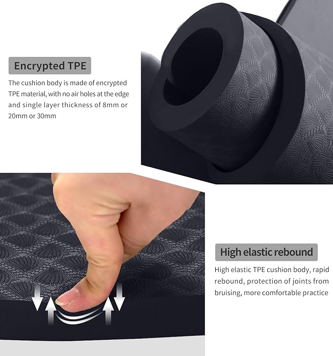 8/20/30mm Jump Rope Mat Fitness Exercise Mat Durable, Non-Slip, Workout Mats with Jump Rope & Carrying Bag for Home Gym Flooring (55"x 24")