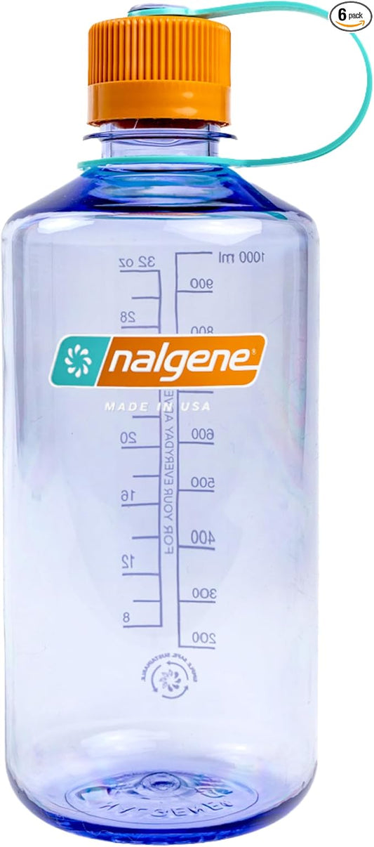 Nalgene Sustain Tritan BPA-Free Water Bottle Made with Material Derived from 50% Plastic Waste (using ISCC certified mass balance), 32 OZ, Narrow Mouth, Amethyst (Pack of 6)