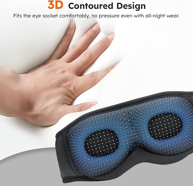 LC-dolida White Noise Sleep Mask, 3D Sleep Headphones with 16 Soothing Sounds, Bluetooth 5.4 Sleep Eye Mask with Timer, Total Blackout Sleeping Headphones for Side Sleeper(Black)