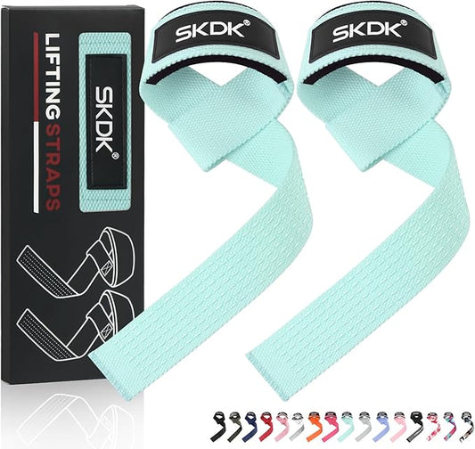 SKDK Cotton Hard Pull Wrist Lifting Straps Grips Band-Deadlift Straps with Neoprene Cushioned Wrist Padded and Anti-Skid Silicone - for Weightlifting, Bodybuilding, Xfit, Strength Training