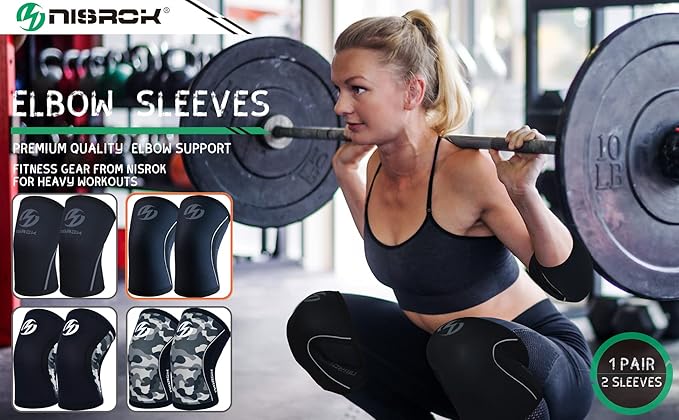 Elbow Sleeves (Pair),Support for Weightlifting,Powerlifting,Squat,Basketball and Tennis,5mm Neoprene Compression Brace for Both Women and Men (Large, Black New)