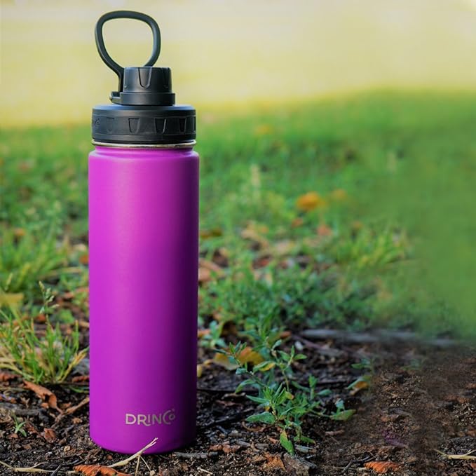 DRINCO Stainless Steel Water Bottle Spout Lid Vacuum Insulated Double Wall Water Bottle Wide Mouth (40oz 32oz 22oz 18oz 14oz) Leak Proof Keep Cold Sport Camping Hiking (22 oz, 22oz Purple)