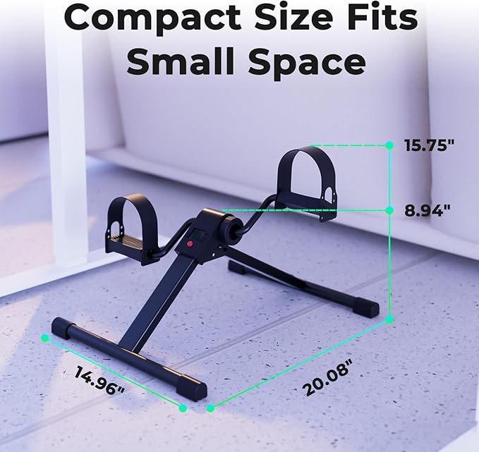 Folding Pedal Exerciser Under Desk Bike, Mini Exercise Bike for Arm/Leg Workout, Under Desk Cycle with Adjustable Resistance, Foot Exercise Machine with LCD Monitor
