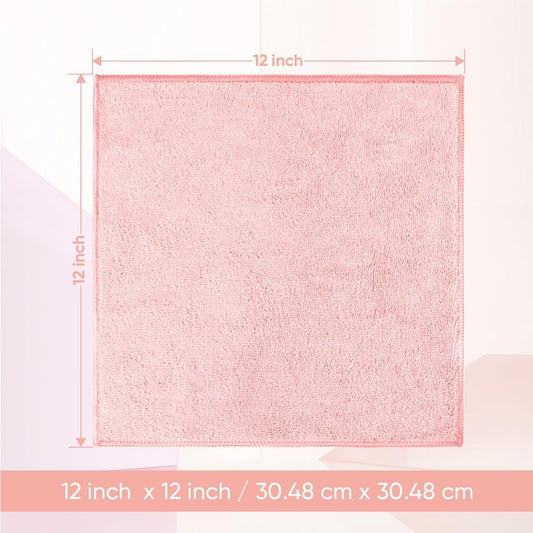 HOMEXCEL Microfiber Washcloths 12 Pack, Highly Absorbent and Soft Face Towel, Multi-Purpose Wash Cloths for Bathroom, Gym, Hotel, Spa and Kitchen, Multicolor 12x12 Inch, Pink