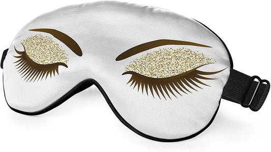 Eyelash Sleep Eye Mask Woman Eye Long Eyelashes Golden Glitters Eyeshadows Makeup Silk Eye Mask Sleeping Soft Eye Shade Cover for Women Boy Girl Airplane Travel
