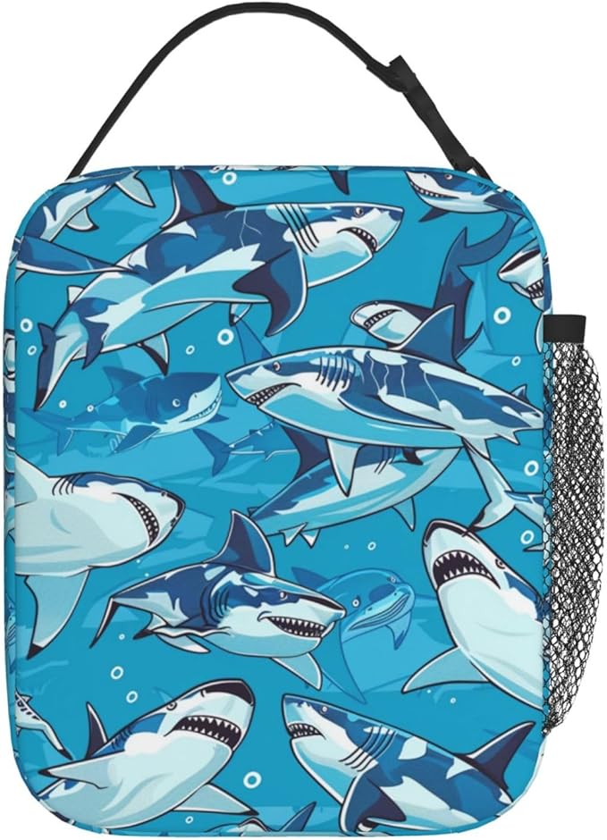 Lunch Box for Women Men, Cute Shark Blue Insulated Lunch Box Reusable Portable Lunch Bag Cooler Tote Waterproof Lunch Container for Office Picnic Work Travel Hiking