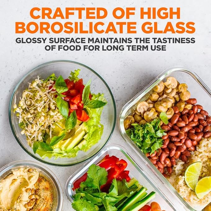 SereneLife 24 Piece Glass Storage Containers with Lids, 12 Pack Glass Meal Prep Container Set for Lunch, Kitchen Storage, Food Storage, Leak Proof, Freezer Safe and Dishwasher Safe, Blue