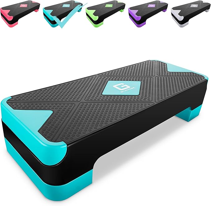 Adjustable Workout Aerobic Stepper, Aerobic Exercise Step Platform with 2 Risers, Exercise Step Deck for Fitness, 26.5" Trainer Stepper with Non-Slip Surface Home Gym & Extra Risers Options