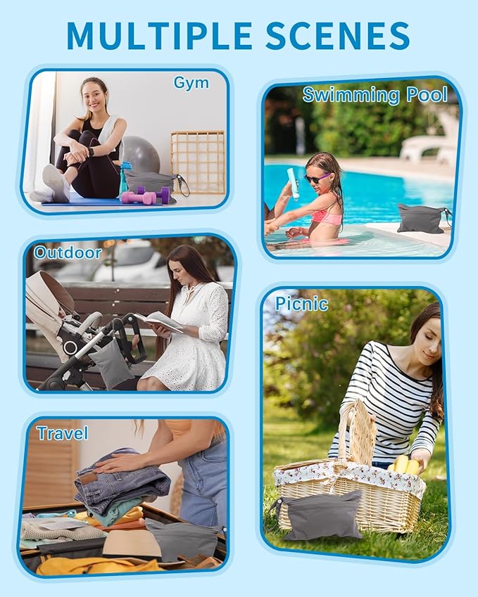 babygoal Wet Dry Bags for Baby Cloth Diapers, Washable Travel Bags, Beach, Pool, Gym Bag for Swimsuits & Wet Clothes with Two Zippered Pockets 2 Pack Small Size 2LNS01