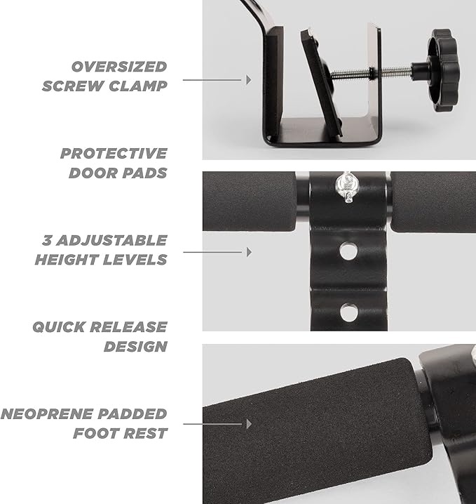 Phoenix Fitness RY848 Unisex Door Sit-Up Bar - Doorway Sports Crunch Bar for Abdominal Exercises Adjustable Levels and Padded Ankle Bar, Black, M