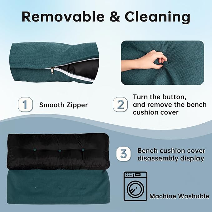 Custom Tufted Bench Cushion with Removable Washable Cover, High-Density Memory Foam, Customize Fabric Size Color Bench Cushion for Indoor/Outdoor Furniture Window Seat/Garden Waterproof