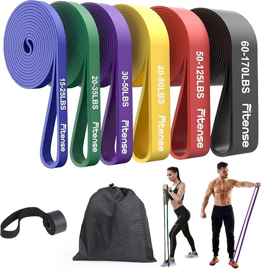 Resistance Bands Set - Pull Up Bands for Men Women, Exercise Bands Resistance with Door Anchor, Training Poster & Pouch for Body Stretching, Pull Up Assist
