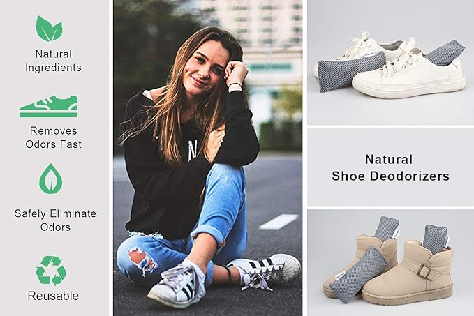 12 Pack Charcoal Shoe Deodorizer Bags inserts, Shoe Odor Eliminator,Drawer Deodorizers, Activated Charcoal Odor Absorber for Gym Bag, Car, Pet, Closet