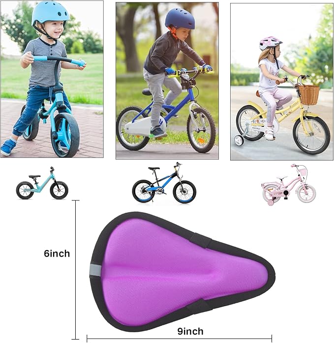 Kids Bicycle Seat Cushion Cover 9"x6",Gel Padded Bike Seat Cover for Boys Girls,Breathable Soft Bike Seat Cover,Child Bicycle Saddle Pad with Water Resistant Cover,Arm Sleeves