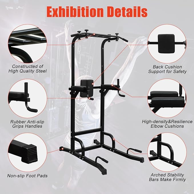 LSKSSNG Power Tower Dip Station Pull Up Bar for Home Office Gym, Multi-Function Workout Dip Station Power Tower for Full Body Strength Training Fitness Equipment, Pull Up Stand Holds Up to 440LBS