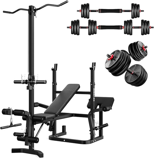 Z3 900LBS Olympic Weight Bench Set with Leg Extension, 9 in 1 Workout Press with Preacher Curl Pad and LAT Pulldown, Multi-Function Strength Training Bench for Home Gym
