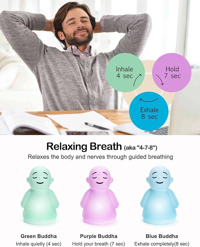 Set of 6 Mindfulness Meditation Anxiety & Stress Relief Tool, Relaxing Items for Adults Kids, Upgraded 2 in 1 Touch Breathing Night Light