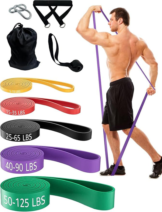 Resistance Bands Set for Pull Up Assistance, Exercise Workout Bands Set with Handles and Door Anchor, Elastic Band for Working Out, Body Stretching, Muscle Training, Men & Women