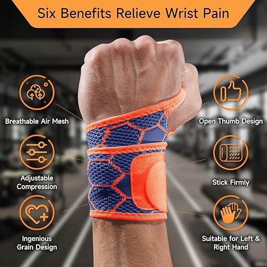 Sport Slim Wrist Wrap - Wrist Brace for Carpal Tunnel Relief, Neoprene-Free Compression Wrist Support for Workout, Adjustable Wrist Guards Fit Right Left Hand(Cobalt Bule, 2 Pack)