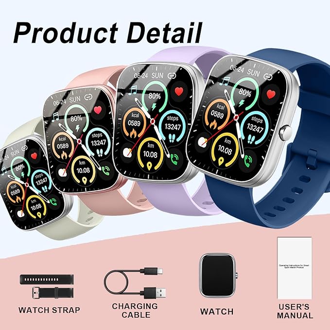 Smart Watch, 1.96" HD SmartWatch, Touch Screen Answer/Make Call, IP68 Waterproof 100+ Sport Fitness Tracker, Activity Tracker with Sleep Monitor/SpO2/Heart Rate/Pedometer for Android iOS