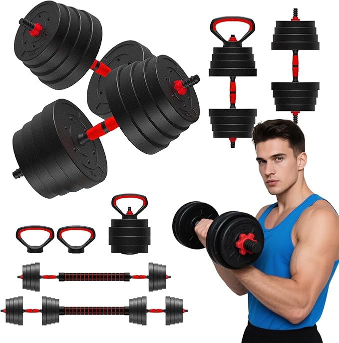 90 LB/75 LB/45 LB/25 LB Adjustable Dumbbells 4-in-1 Dumbbells Set Free Weight Set with Connector – Convert to Barbell, Kettlebell & Push-Up Stands | Interchangeable Weight Plates, Non-Slip Grips for Home Gym