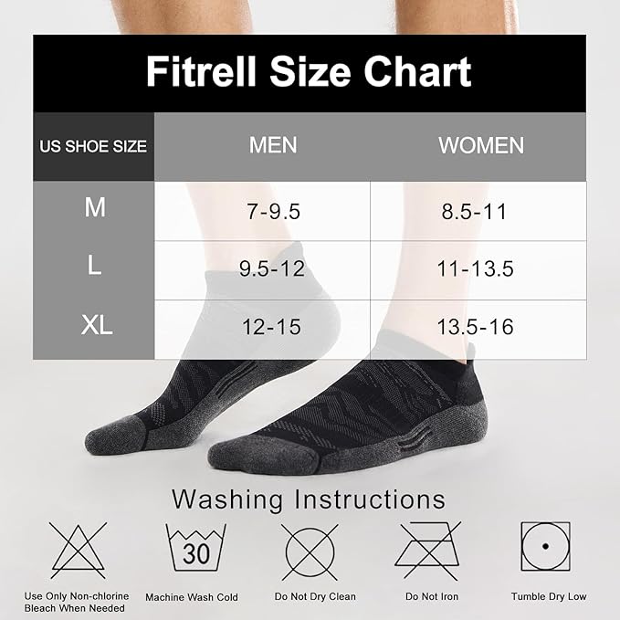 FITRELL Men's 6 Pack Ankle Running Socks Low Cut Cushioned Athletic Sports Socks 7-9/9-12/12-15