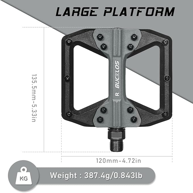 BUCKLOS MTB Flat Pedals Mountain Bike Pedals, 3 Bearings CNC Adult Road Bike Pedals, Bicycle Platform Aluminum Alloy Non-Slip Pedal for Gravel Bike/BMX 9/16"(Black)