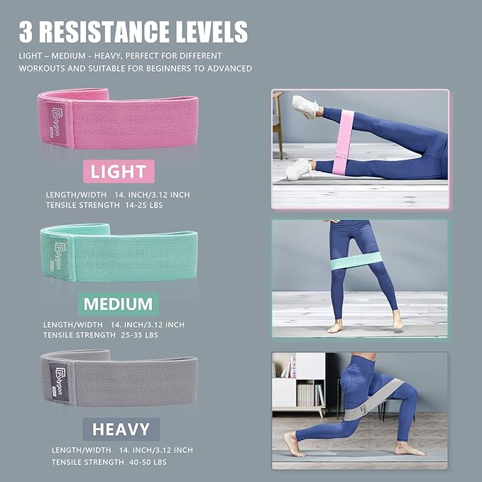 Polygon Resistance Bands for Working Out, Non-Slip Fabric Booty Bands for Women and Men, Exercise Bands for Legs and Butt, Glute & Hip Workout, Pilates & Home Fitness