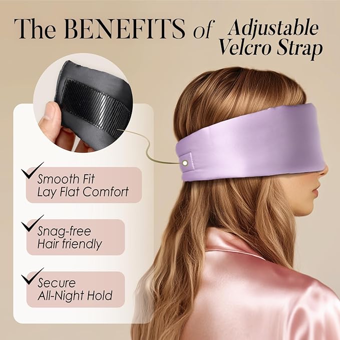 LULUSILK Reversible Mulberry Silk Sleep Mask for Women and Men, Adjustable Real Silk Eye Mask for Sleeping, Lavender and Black, Pack of 1