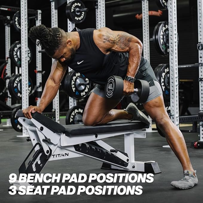 Titan Fitness TITAN Series Adjustable Bench, Supports 600 LB Incline, 1,000 LB Flat, Versatile Single Post Utility Workout Bench for Home Gym, Weightlifting, Strength Training