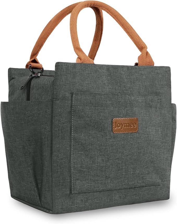 Joymee Lunch Bag Women Insulated Lunch Box Reusable Leakproof Large Spacious Cooler Tote for Womens Mens Adults with Bottle Holder and Side Pockets for Work Office Travel Picnic -Charcoal Gray