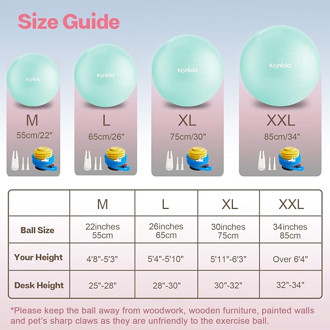 Exercise Ball, Extra Thick Yoga Ball for Workout Pregnancy Stability, 4 Sizes Anti-Burst Balance Ball with Foot Pump - Heavy Duty Fitness Ball Chair for Office, Home & Gym