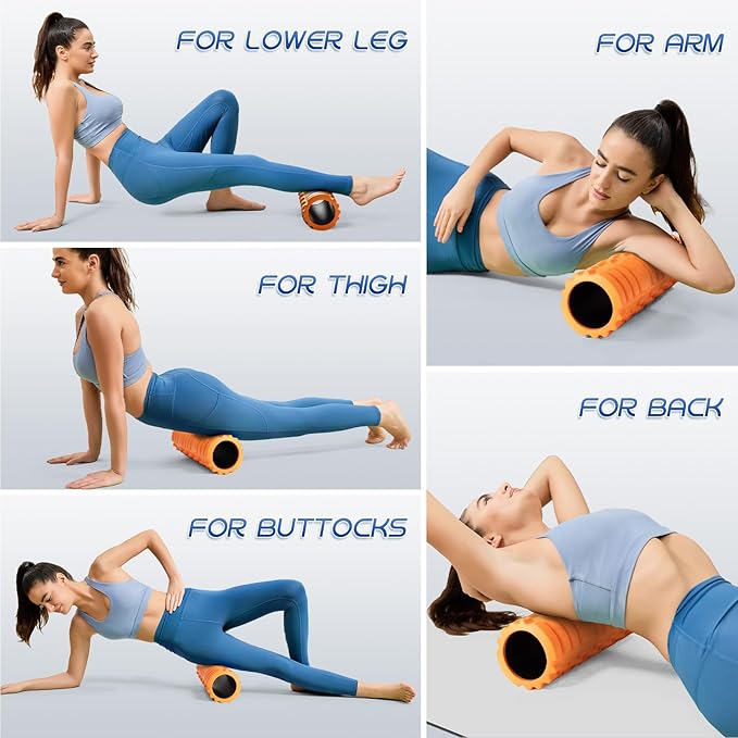 Foam Roller High Density Foam Roller Set for Deep Tissue Muscle Massage, 18" Trigger Point Fitness Exercise Massage Roller Self-Myofascial Release for Whole Body (Orange)