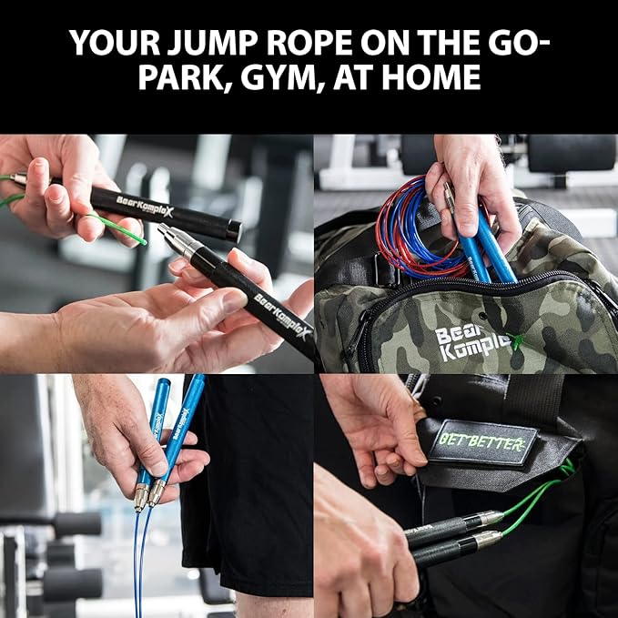 Bear KompleX Speed Jump Rope - Adjustable Tangle-Free Skipping Rope, Lightweight Handles, Smooth 360° Swivel Bearings, 2 Steel Cables, Free Carrying Case