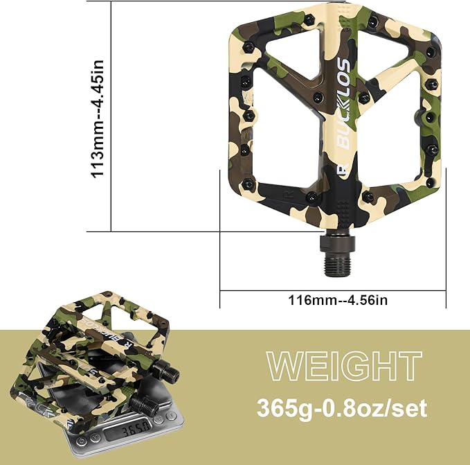 BUCKLOS Mountain Bike Pedals MTB Pedals Flat, Adult Bicycle Road Bike Large Platform Nylon Non-Slip Pedal for Gravel Bike/Hybrid Bike 9/16"