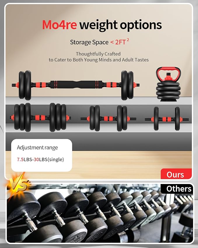 Adjustable Dumbbells,20/30/40/60/80lbs Free Weight Set with Connector, 4 in1 Dumbbells Set Used as Barbell/Kettlebells/Push up Stand, Fitness Workout Equipment for Home Gym for Youth,Women/Men