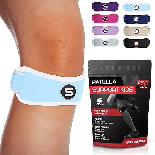Sleeve Stars Swedish Brand Patellar Tendon Support Strap for Women & Men Effective Osgood Schlatter Knee Brace Youth & Kids Knee Brace with 3 Adjustable Length fits 7"-15" (Single/Light Blue/Kids)