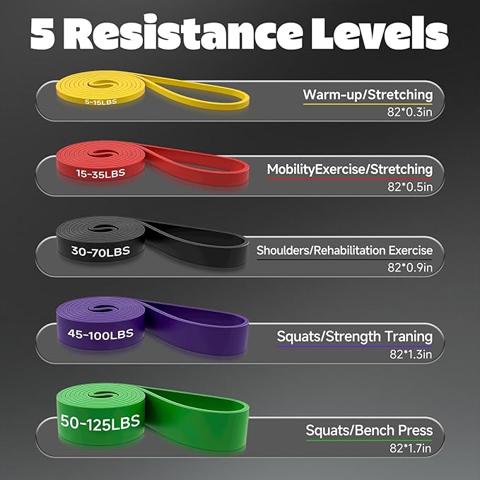 Resistance Bands Set with Door Anchor, Multi-Levels Pull Up Assistance Bands, Exercise Bands for Working Out, Stretching, Muscle Training, Physical Therapy (Men/Women)